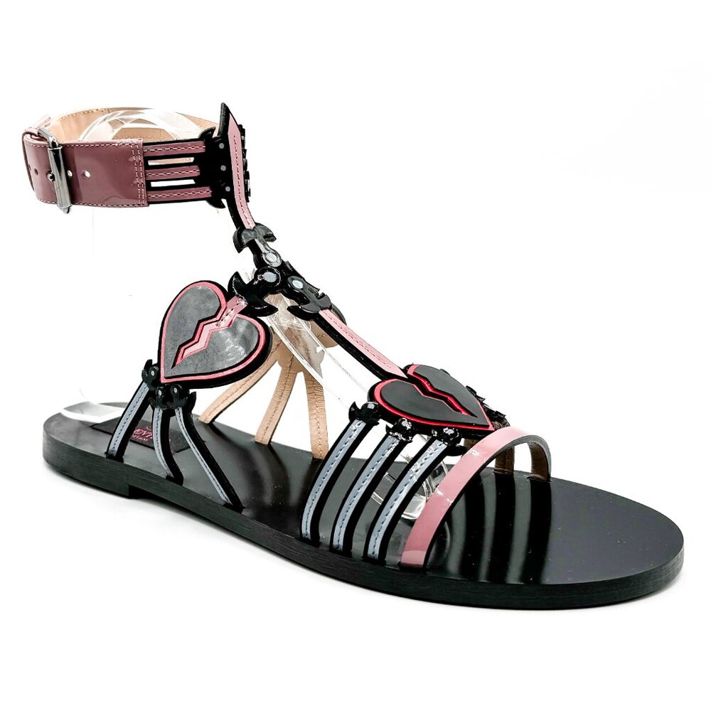 NEW Valentino Garavani Love Blade Multicolor Patent Leather Flat Sandals - Picture 1 of 12
